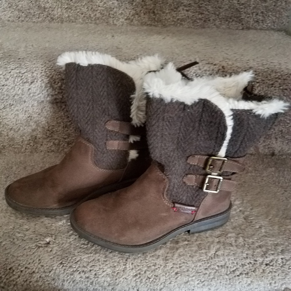 Brown ladies boots with faux fur trim size 7
